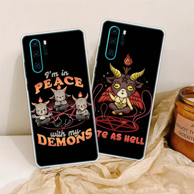 Cute Hell Hail Satan Evil Phone Case For Huawei P50 Pro P40 P30 Lite P20 P10 Coque Mate 10 Lite 20 30 40 Pro Cover Capa Shell