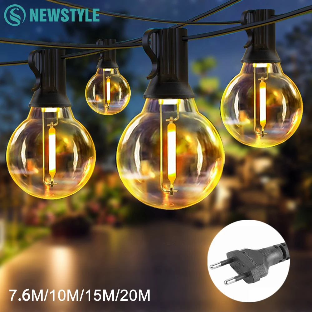 G40 LED Outdoor String Ball Lights 7.6M/20M Shatterproof Patio Lights For Outside Backyard Porch Garden Decor