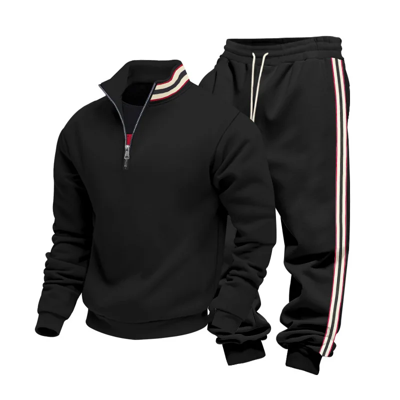 Autumn And Winter Men's Sports Contrasting Color Webbing Stand-up Neck Sweater Suit Men view 6
