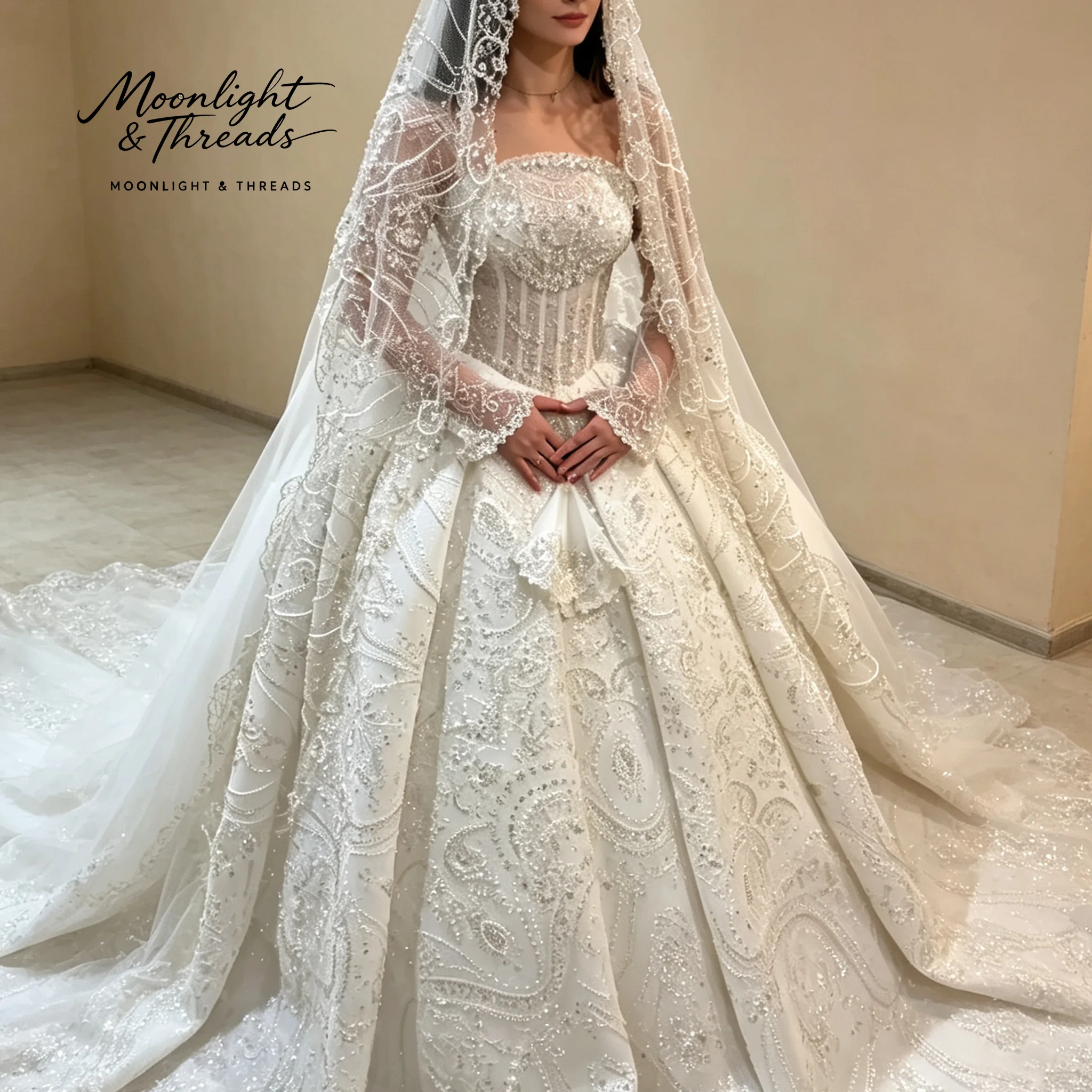 ชุดแต่งงานทรงบอลกาวน์สุดหรู ปร - Embroidery Veil บทวิจารณ์และราคา