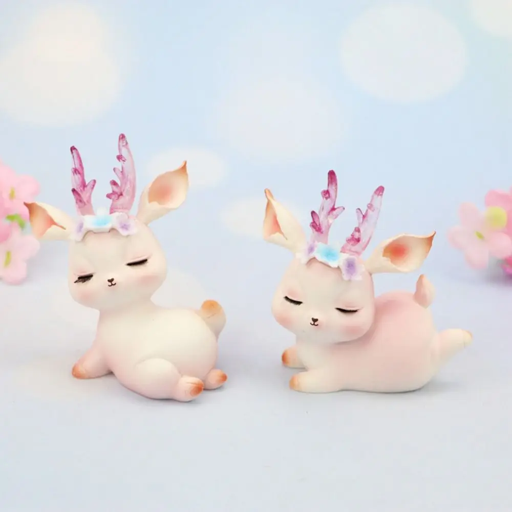 

Deer Figurine Home Decorations Mini Resin Ornament Handmade Pink Deer Birthday Cake Decor