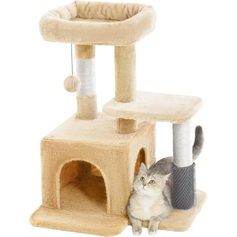 Cat Tree, Small Cat Condo with Sisal Scratching Post and Massage Post Beige