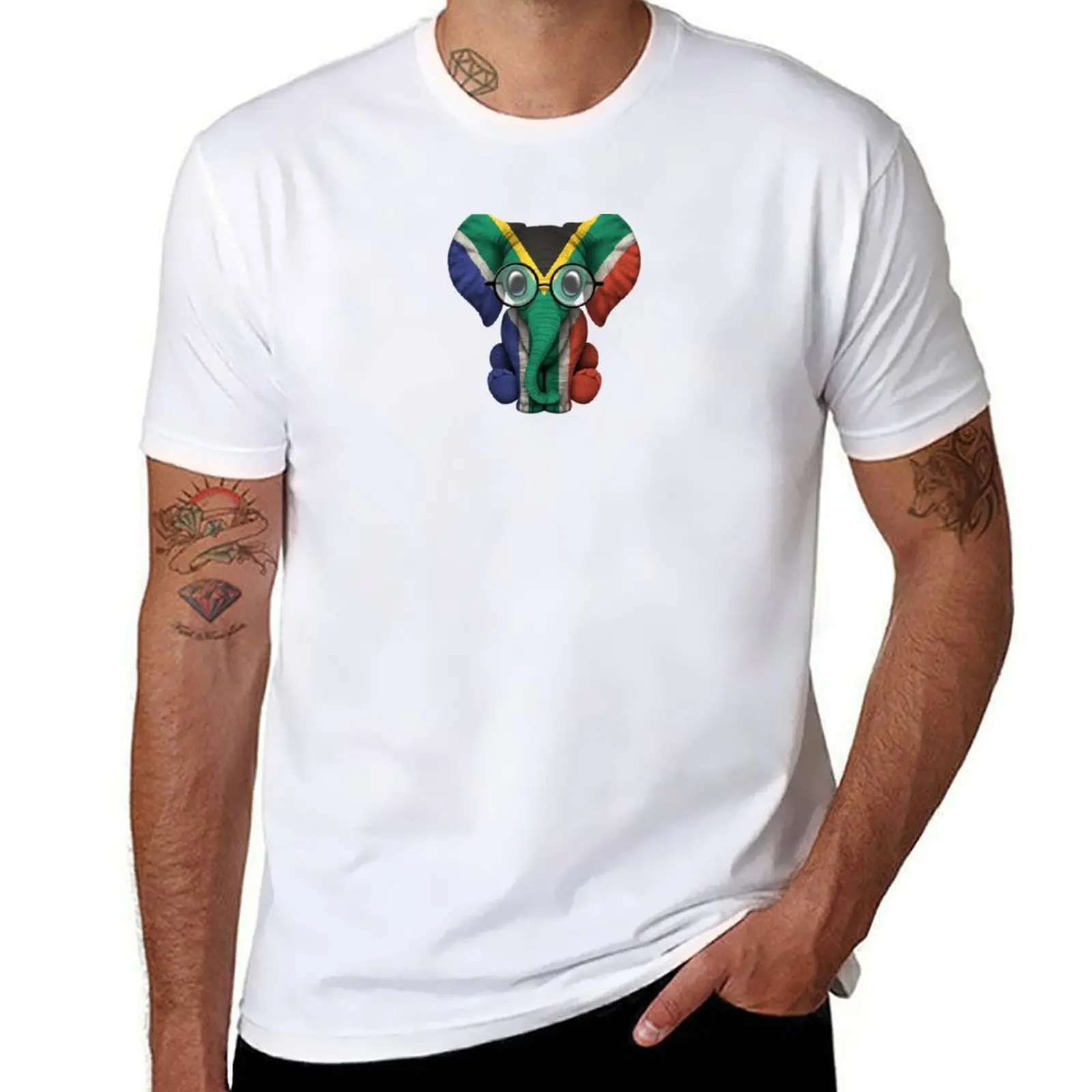 

Baby Elephant with Glasses and South African Flag T-Shirt t shirts designer t shirts for man slim fit T-Shirt