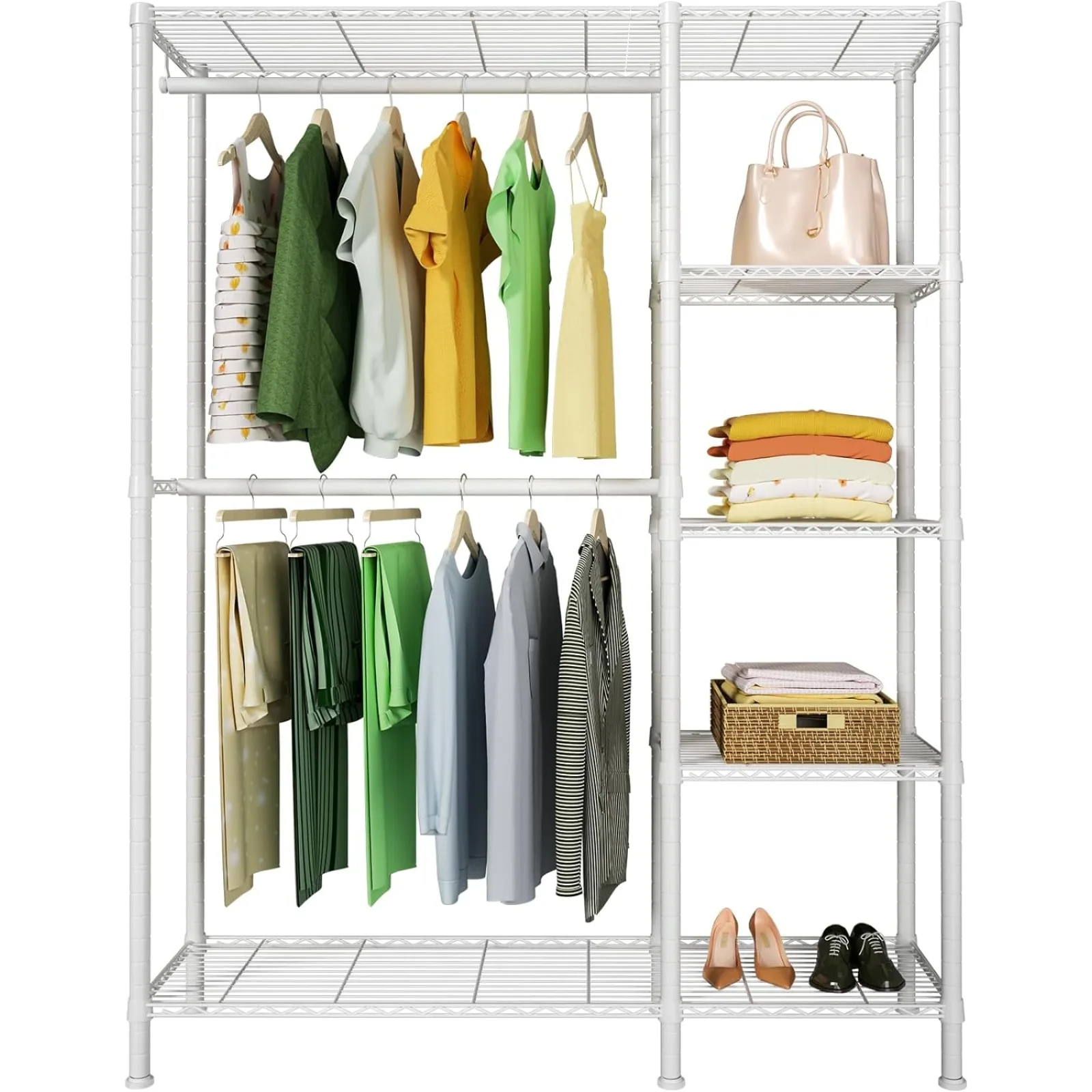 

US Ulif F2 Closet Garment Rack, 5 Tiers Freestanding and Height Adjustable Heavy Duty Clothes Storage Organizer