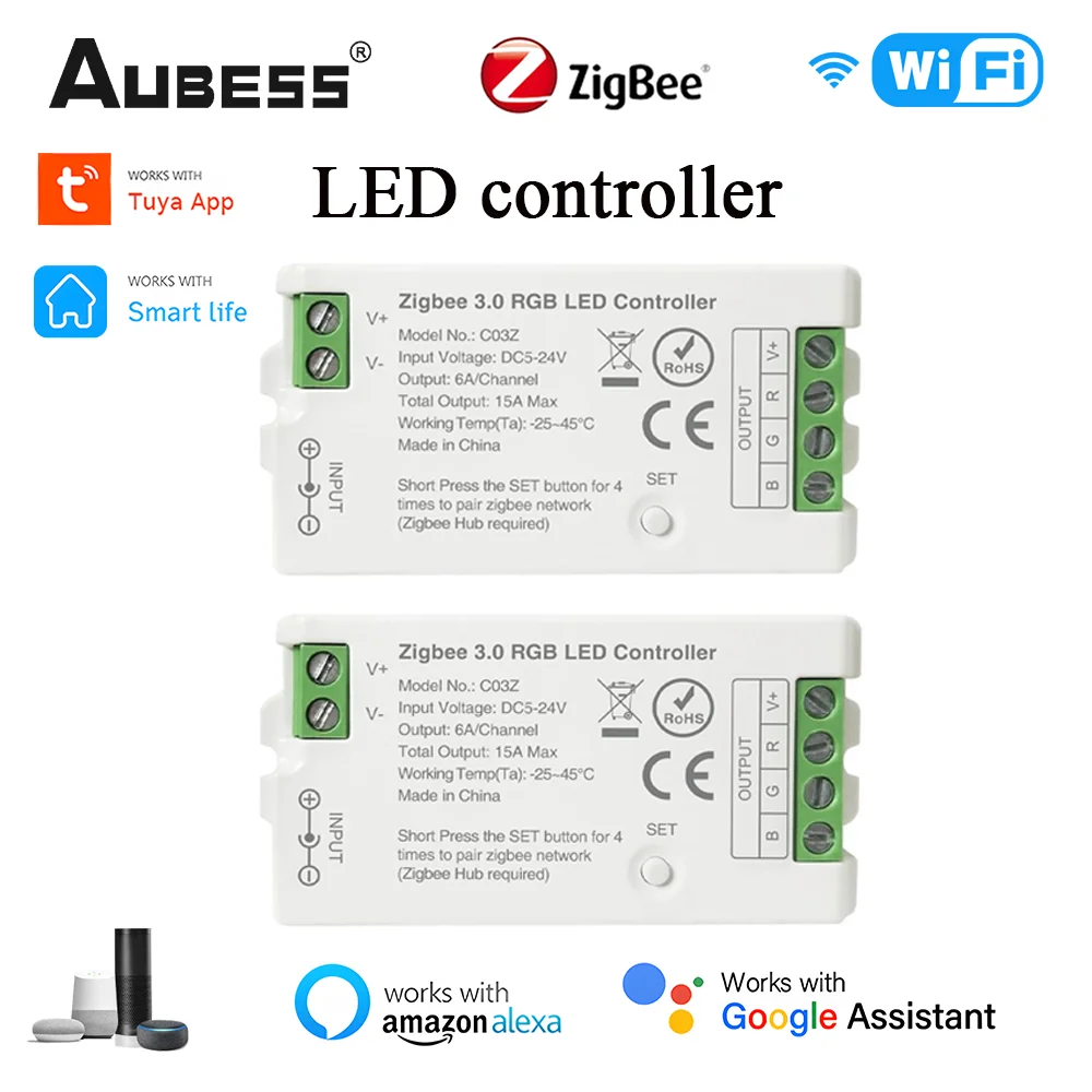 Aubess-controlador LED Tuya Zigbee con WiFi, tira de luz LED DIM CCT RGB RGBW RGBCCT, puente de modo Dual, puerta de enlace, hogar inteligente a través de la aplicación Smart Life