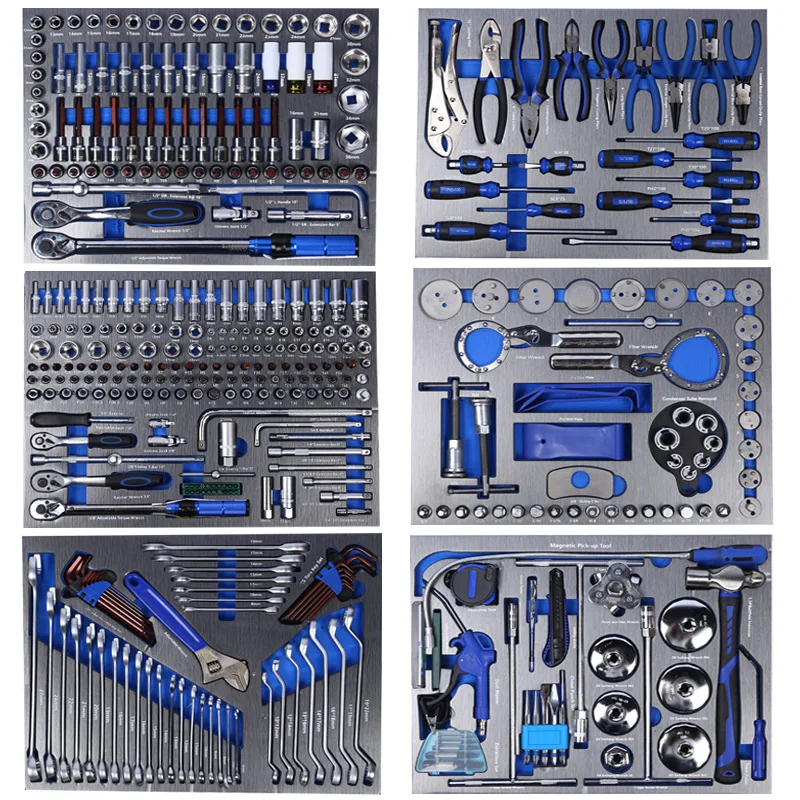 424-Piece Auto Repair Tool Combination Set 7 Draw Belt Side Draw Tool Cabinet Movable Hand Push For Car & Machine Manual Repair