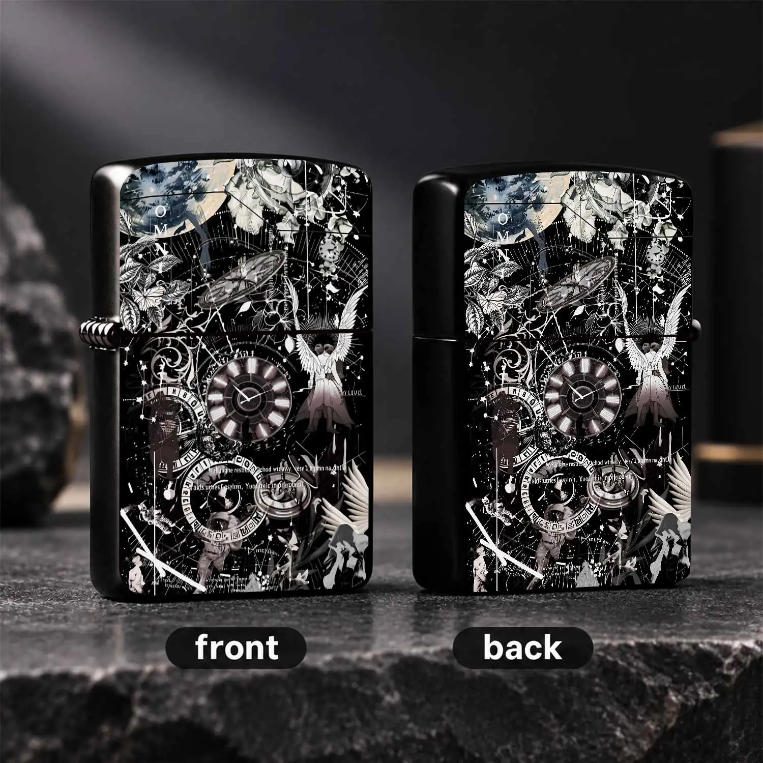 Vintage Time Travel Themed Lighter, Artistic Clocks & Angel Pattern Print, Aesthetic Creative Personalized Accessory, Portable Daily Practical Item, Multi-Scenario Usable, Unique Gift For Friends Family Collection A Humorous And Interesting