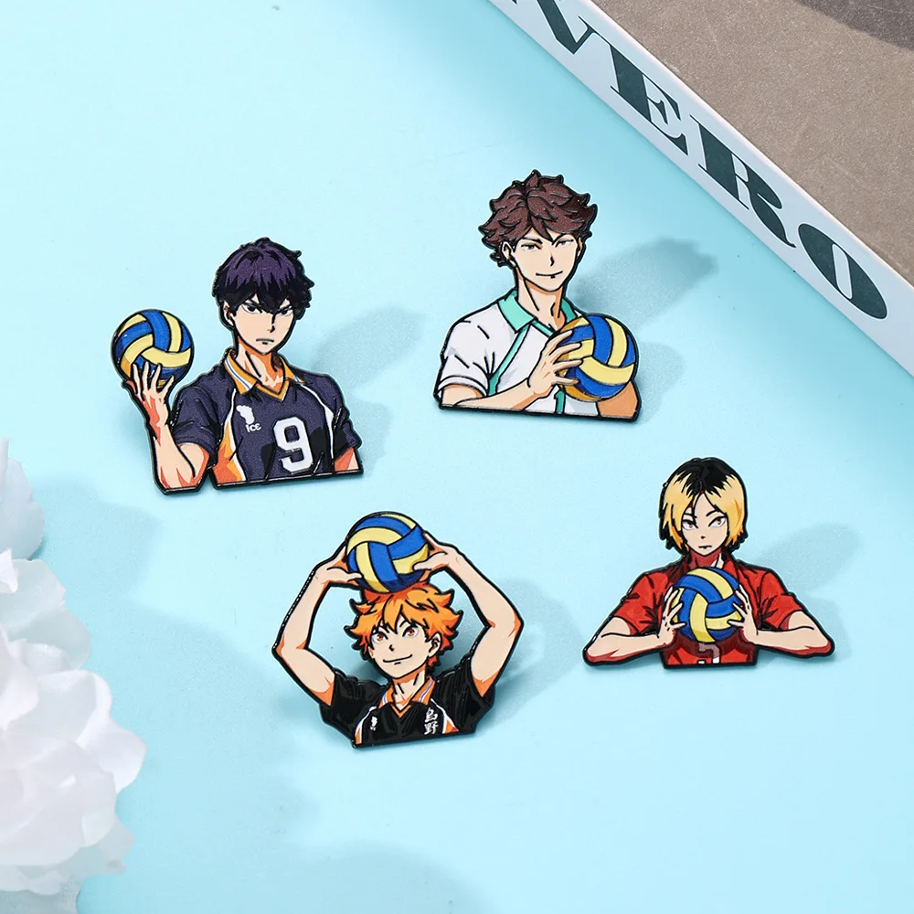 Juego de 4 pines esmaltados de Haikyuu, broches de Hinata, Kageyama, Oikawa y Kenma para mochila, regalos para fans del anime de voleibol