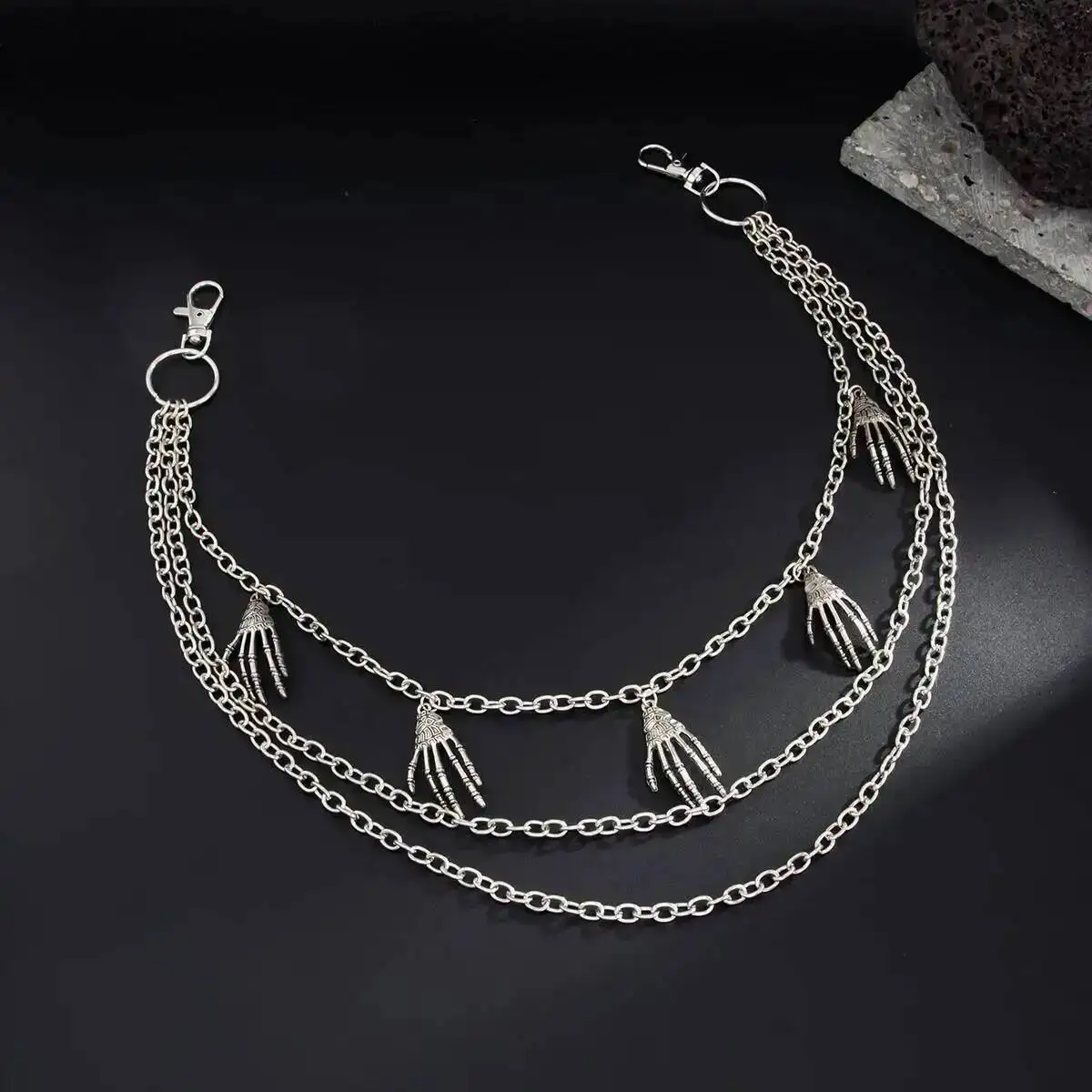 

Lacteo Hop Hip Punk Silver Color Skeleton Hand Pendant Pants Jeans Chain Men Trend Unique Multilayer Key Chain Steampunk Jewelry