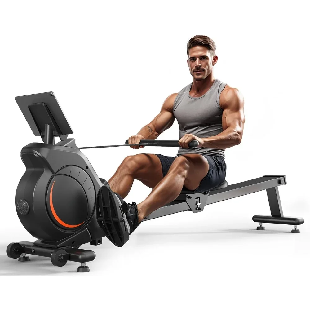 Rowing Machine Magnetic 350 LB Weight Capacity - Foldable Rower for Home Use with Bluetooth, App Supported, Tablet Holder