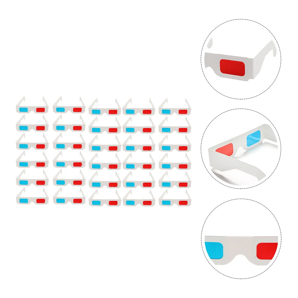 Kacamata karton 3D Universal, kacamata Anaglyph 30 buah Video 3