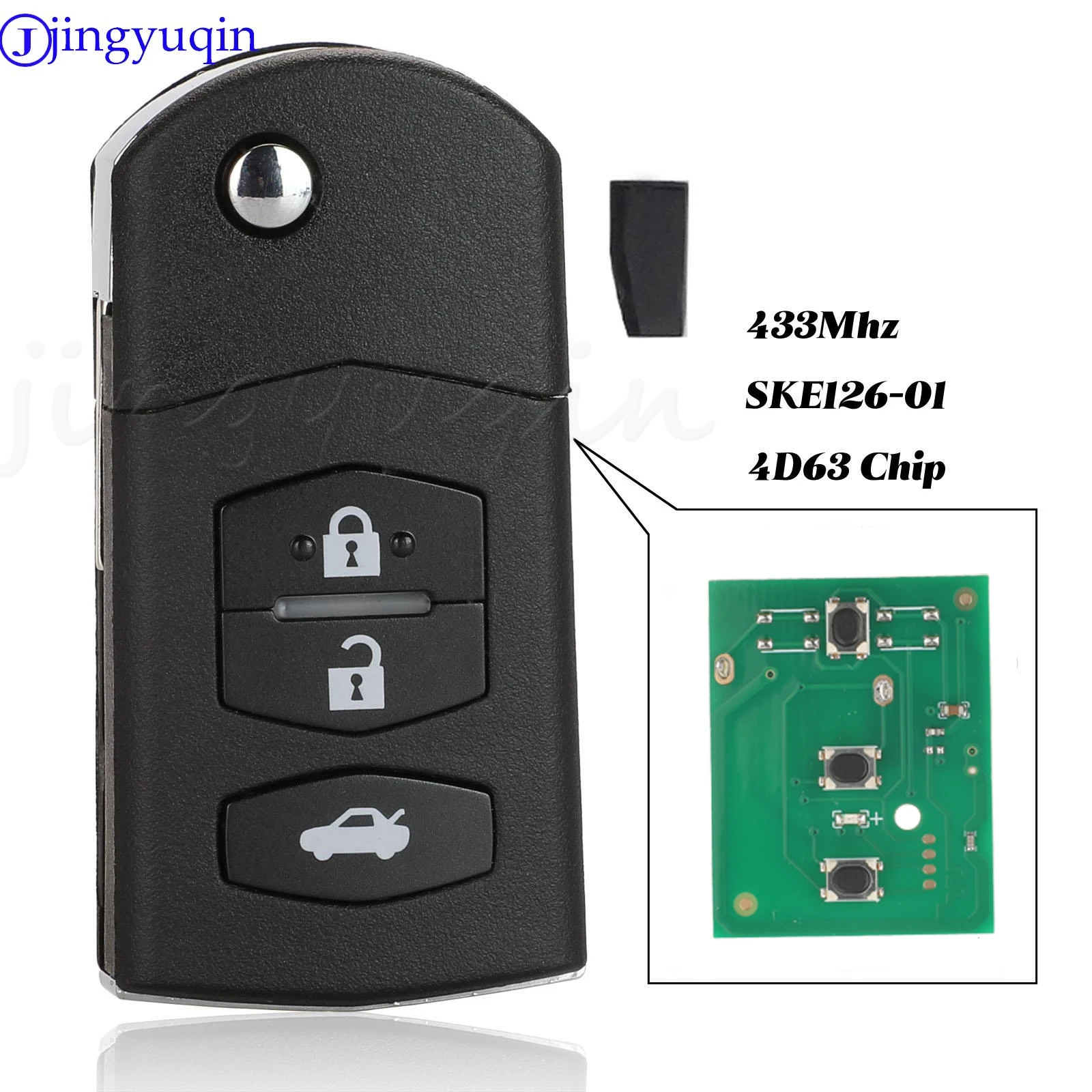 

jingyuqin Folding Remote key Car Starter 3 Button 433MHz 4D63 Chip For Mazda 2 / 3 / 5 / 6 / MX5 / CX7 (SKE126-01)