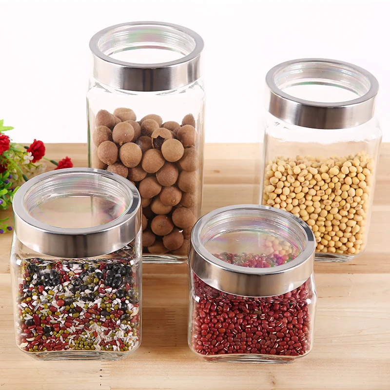 Creative Sealed Glass Grain Jar Candy Food Storage Box Transparent Sealed Coffee Tea Jar Kitchen Utensils Food Container Decor