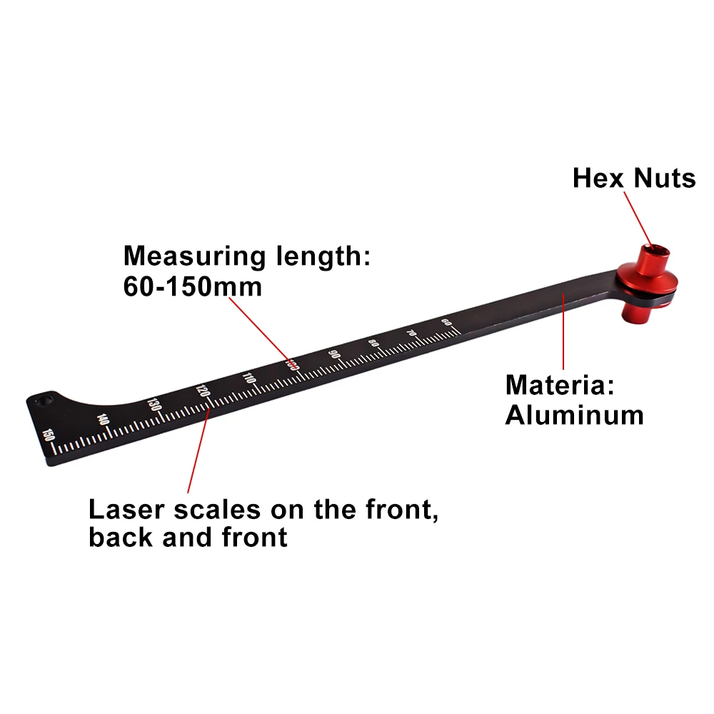 9IMOD RC Tool Rule Shock Stroke and Rebound Gauge Suspension Length Measuring Rule Aluminum 60-150mm For 1/8 Buggy Truck Tuggy