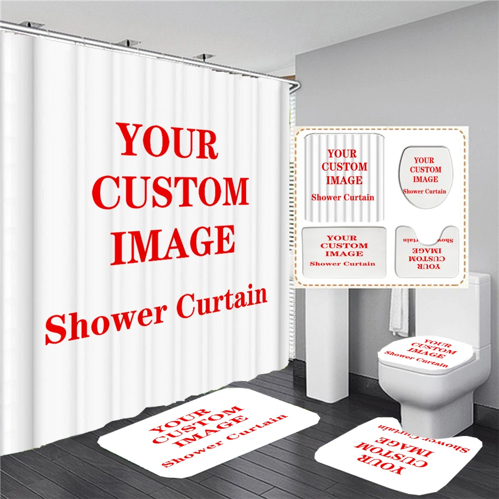 Custom Shower Curtain Bathroom Waterproof Curtains Customized Personalise Photo Polyester Bath Curtain Set Decor Toilet Lid Mat