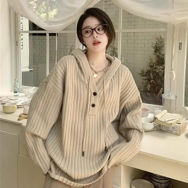 

Plus size women's autumn and winter Korean style soft and lazy hooded sweater loose versatile pullover long-sleeved sweater tops