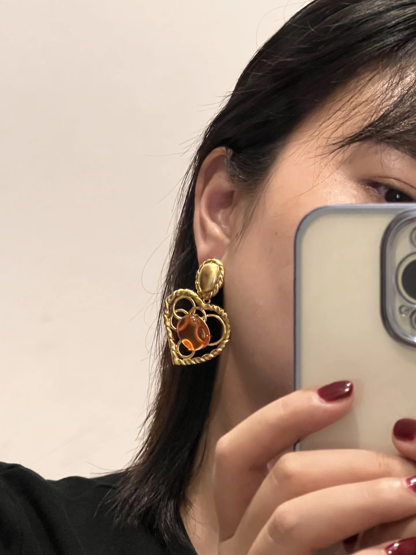 Brass Retro Big Heart Earrings Women Jewelry Punk Party T Show Gown Runway Korean Japan INS