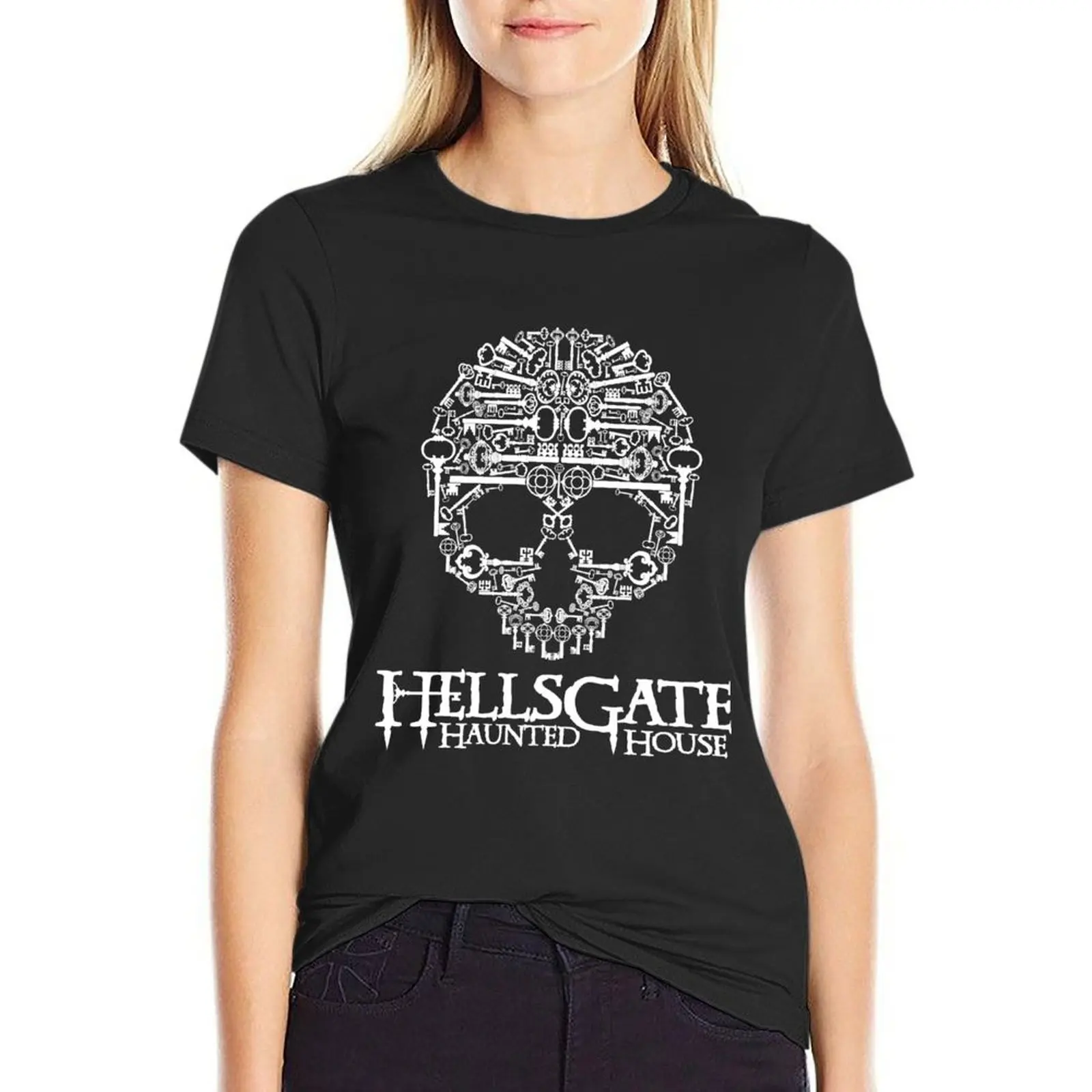 HellsGate camiseta de calavera de llave de esqueleto de Casa Encantada, blusa, ropa estética, ropa de mujer