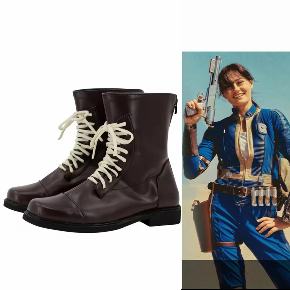 

Lucy Cosplay Shoes Boots Fall Cos Out Vault 33 Female Survivor Shoes Blue Uniform Boots Halloween Party for Women
