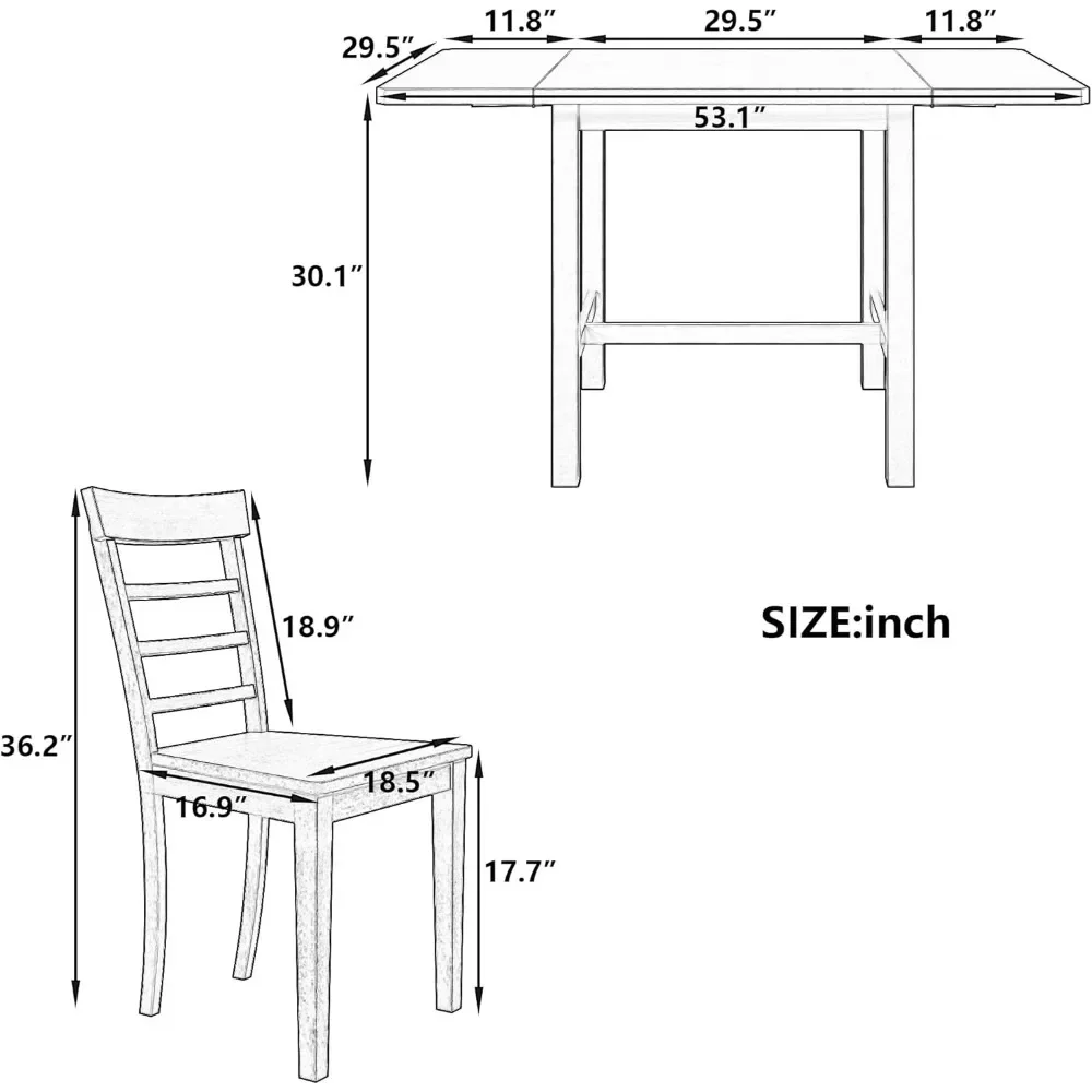 5-Piece Wood Drop Leaf Dining Table Set with 4 Ladder Back Chairs, Space-Saving Breakfast Nook Table Set