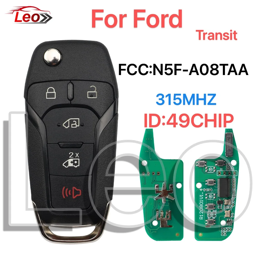 

Leo FCC:N5F-A08TAA 164-R8255 Remote Flip car key For Ford Transit 2020 2021 2022 2023 5Button 315MHZ ID:49CHIP.HU101 Blade