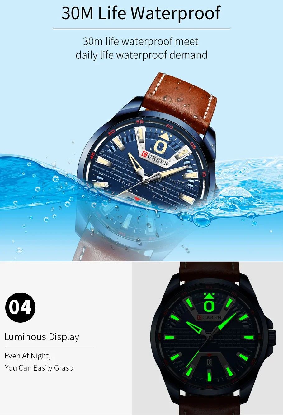 CURREN 8365 Men Watch Top Brand Luxury Black Silver Military Waterproof Male Clock Genuine Leather Quartz Man Wristwatch 8379