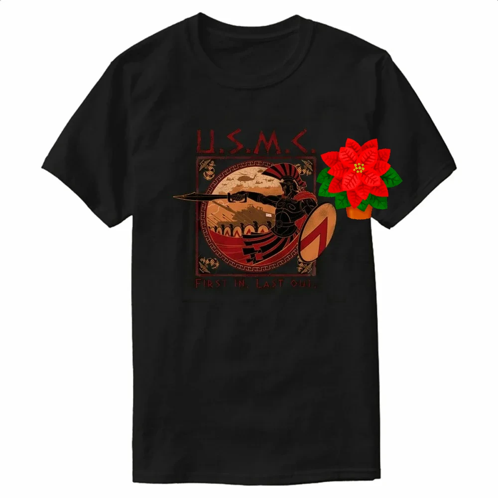 USMC Spartan First In Last Out Battle US Marine Corps T-Shirt 100% Cotton O-Neck Summer Short Sleeve Casual Mens T-shirt