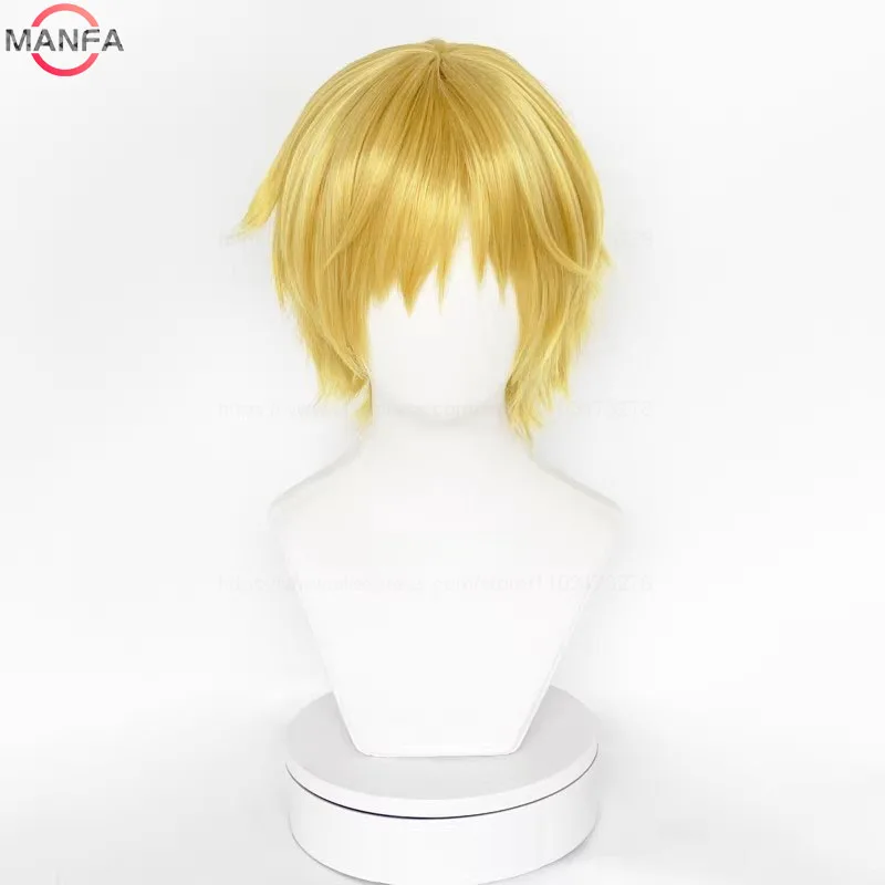 أنيمي قطعة واحدة شعر مستعار تأثيري سانجي شعر مستعار قصير مستقيم الذهبي الأصفر مقاومة للحرارة الاصطناعية الشعر أنيمي الباروكات + غطاء شعر مستعار #2