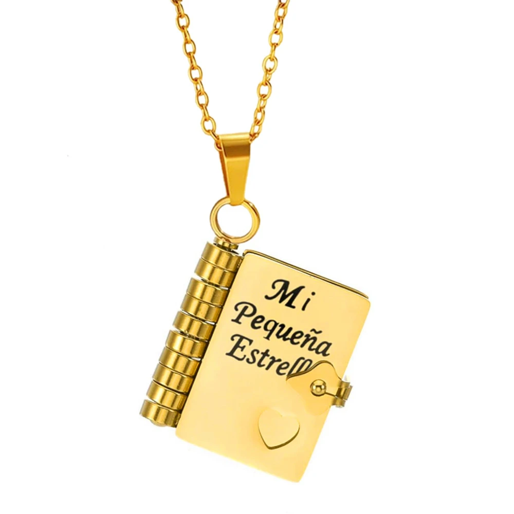 Mi Campeón Son Openable Book My Little Star Necklaces Spanish Mi Pequeña Estrella Book Necklace for Daughter Graduation Gift