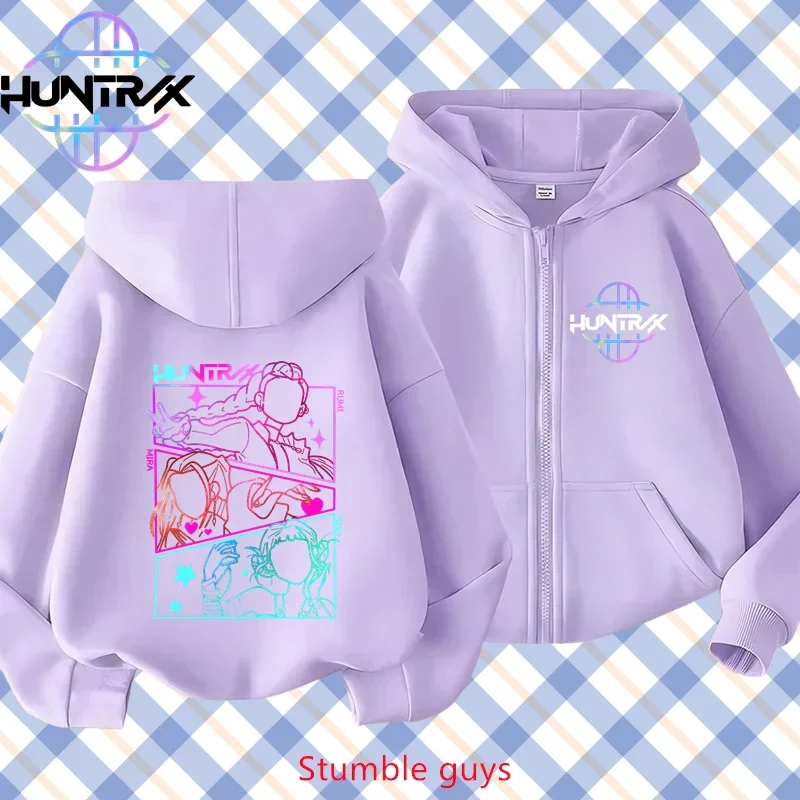 

2026 New Kpop Demon Hunters Kids Purple Zip Hoodie Spring Autumn Boys Girls Comfortable Casual Clothes