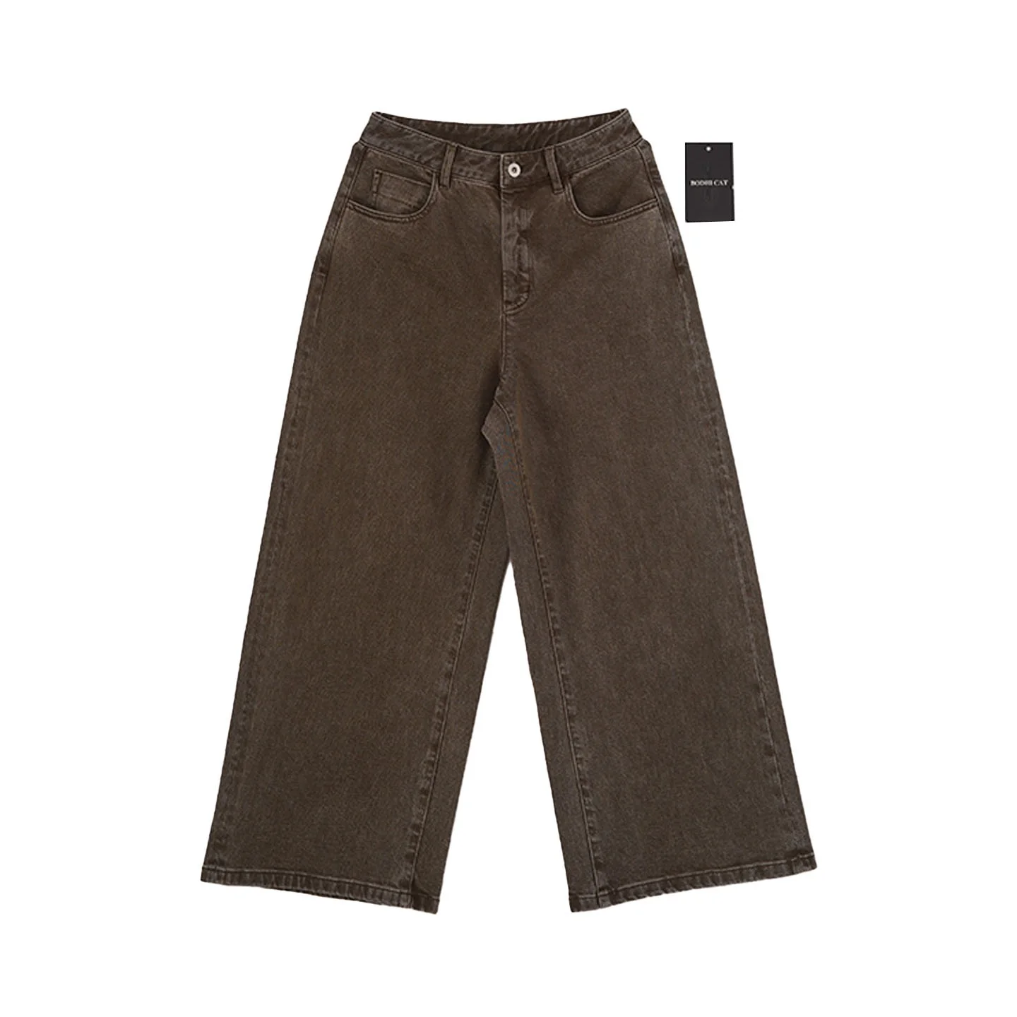 

Женские винтажные джинсы Wang Zai Jia Ganan: широкие брюки с высокой талией, прямые штанины, из плотного хлопка