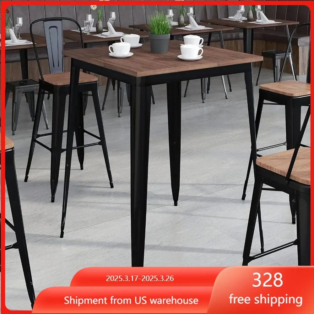 Modern bar table, 31.5 "square black/wood metal indoor bar, suitable for home use (31.5" D x 31.5 "W x 42" H), bar table