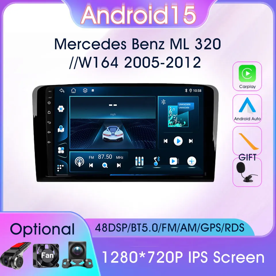 

Android 15 for Mercedes Benz GL ML W164 GL320 ML350 ML500 X164 GL35 GL45 GL450 2005-2012 Car Radio Carplay Android Auto GPS DSP