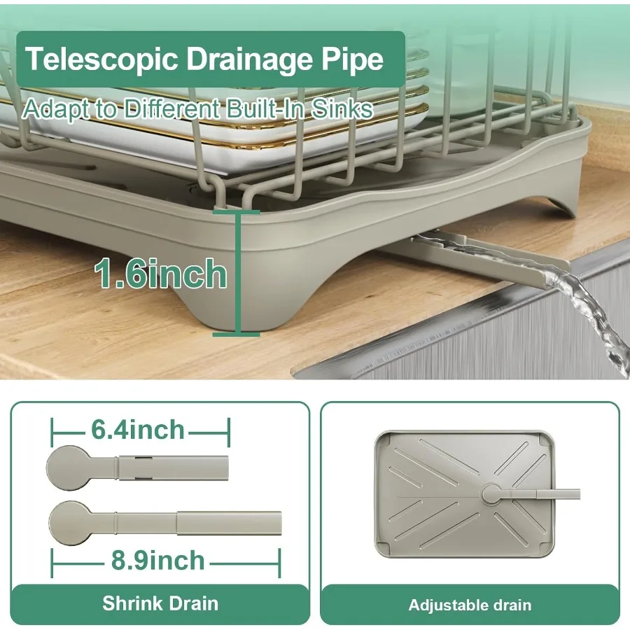 رف تجفيف الأطباق 2 طبقة رف تجفيف الأطباق مع حامل أواني سعة كبيرة تجفيف الأطباق التلقائي مع لوح تصريف للمطبخ