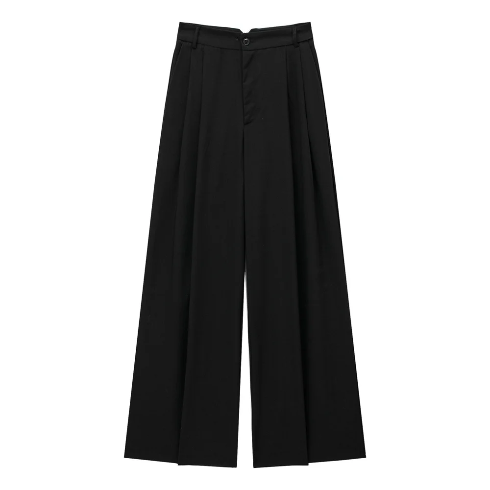 2024 Zarb Spring/Summer New Women\'s Slim Straight Leg Pants, Casual Versatile Pleated High Waist Wide Leg Pants