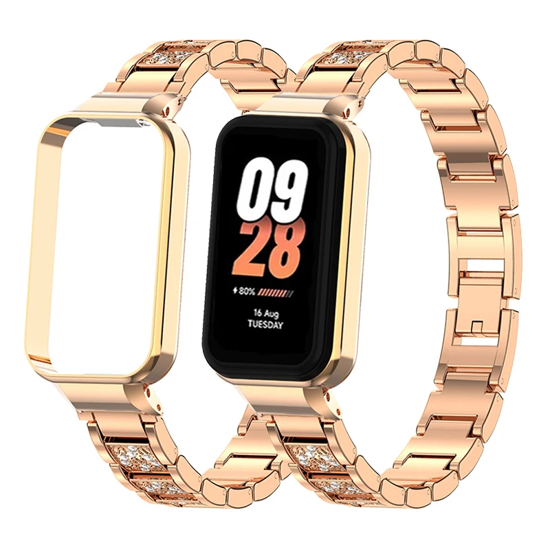 

Diamond Metal Bracelet for Mi Band 8 Active Strap Case Protector for xiaomi miband 8 active Watchband Protect Cover Shell Frame