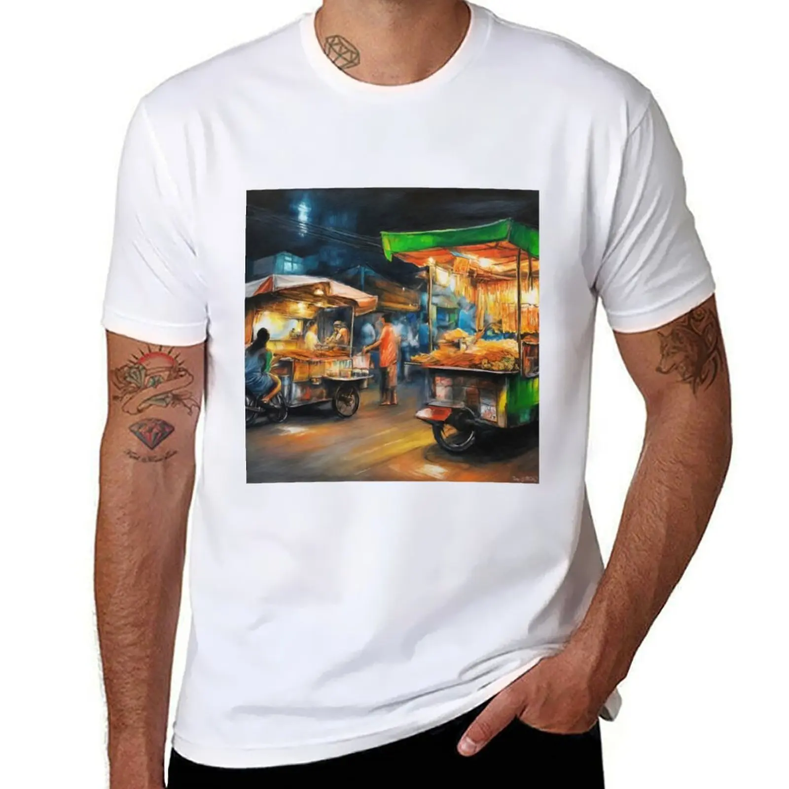 

Oil pastel drawing of night food stall in Bangkok T-Shirt man tshirt t shirt for man T-shirt