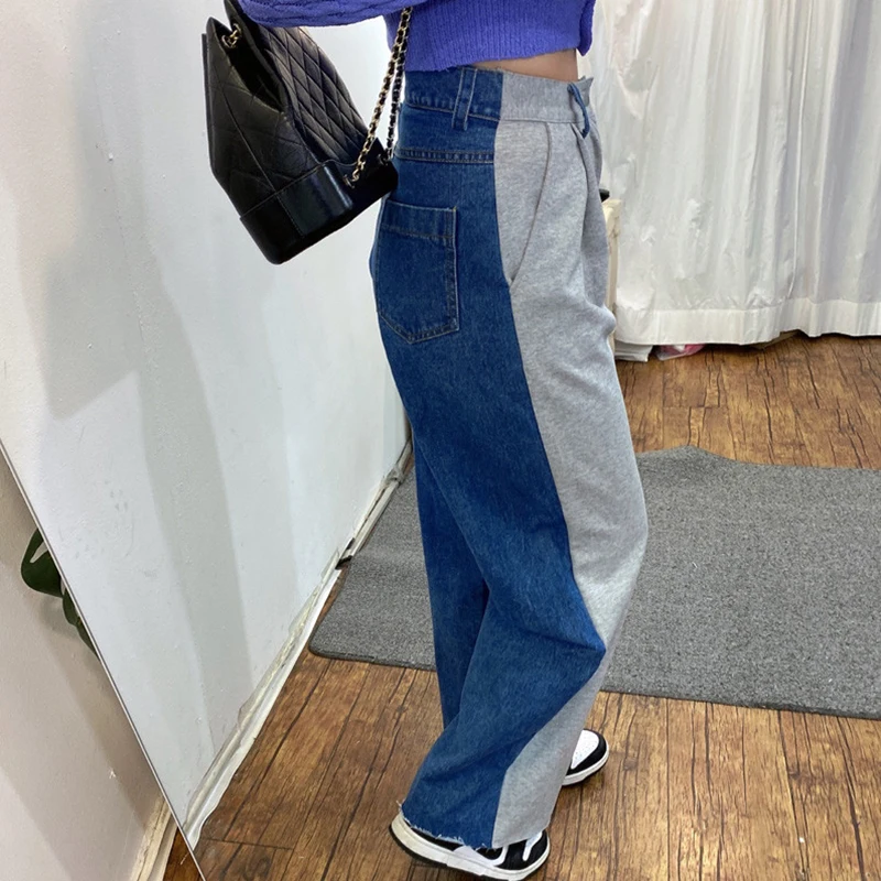 

Винтажные цветные женские джинсы с высокой талией, синие джинсовые брюки, уличная одежда, джинсы, свободные повседневные шикарные брюки с карманами на молнии