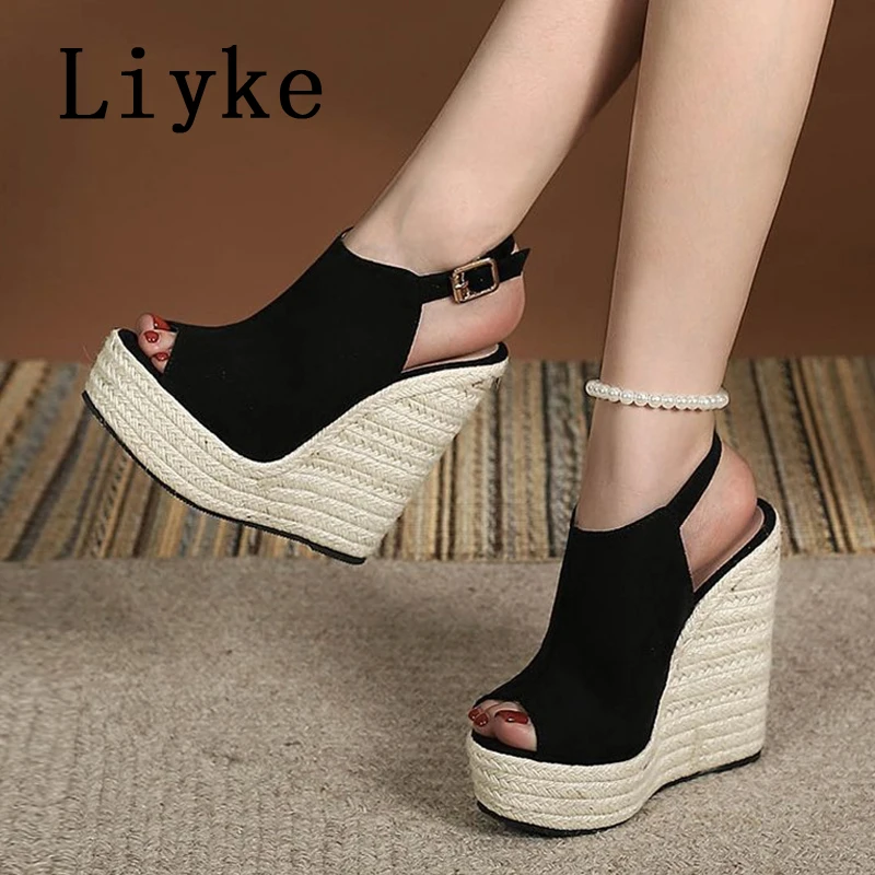 Liyke Summer Peep Toe Wedges Sandals For Women Fashion Buckle Strap Platform High Heels Casual Gladiator Shoes Female Sandalias