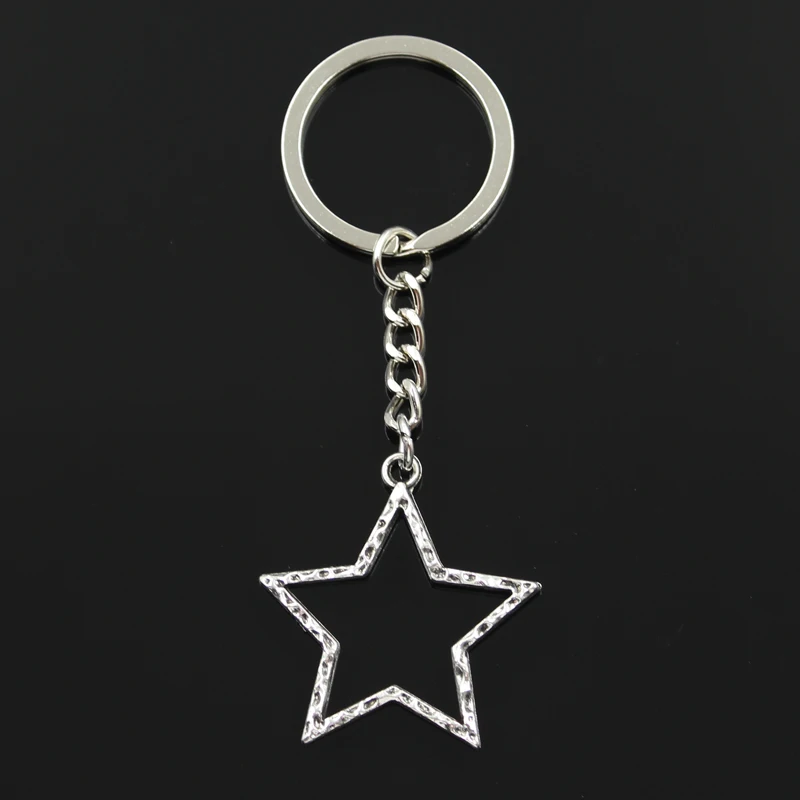 Fashion 30mm Key Ring Metal Key Chain Keychain Jewelry Antique Silver Color Plated Hollow Star 37x35mm Pendant