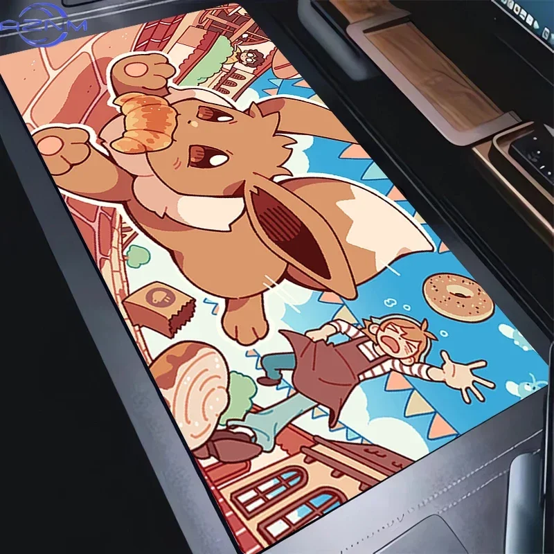 Cute Eevee Evolution Cartoon Creatures Rainbow Color Block Anime Design Mouse Pad Rubber Non Slip Desk Mat for Gaming Decor
