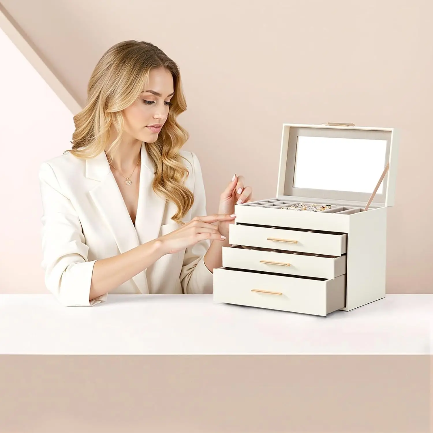 

Jewelry Boxes for Women, Jewelry Box with Drawers,Earring Organizer, Drawer Jewelrys Box with Clear Top View, Jewelrys Organizer