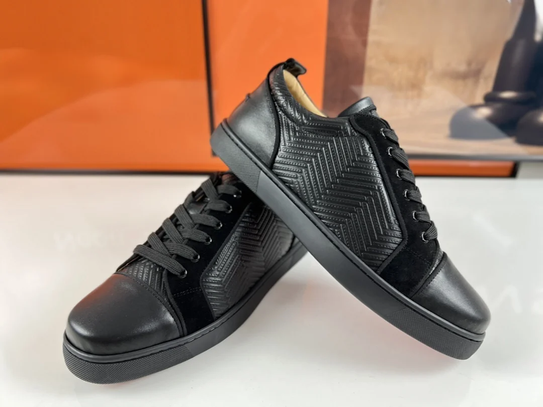 Luxury Men‘s Sold Black Weave Leather Shoes Spikes Footwear Lace Up Red Bottom Shoes For Men Fashion Daily Walking Casual Shoes