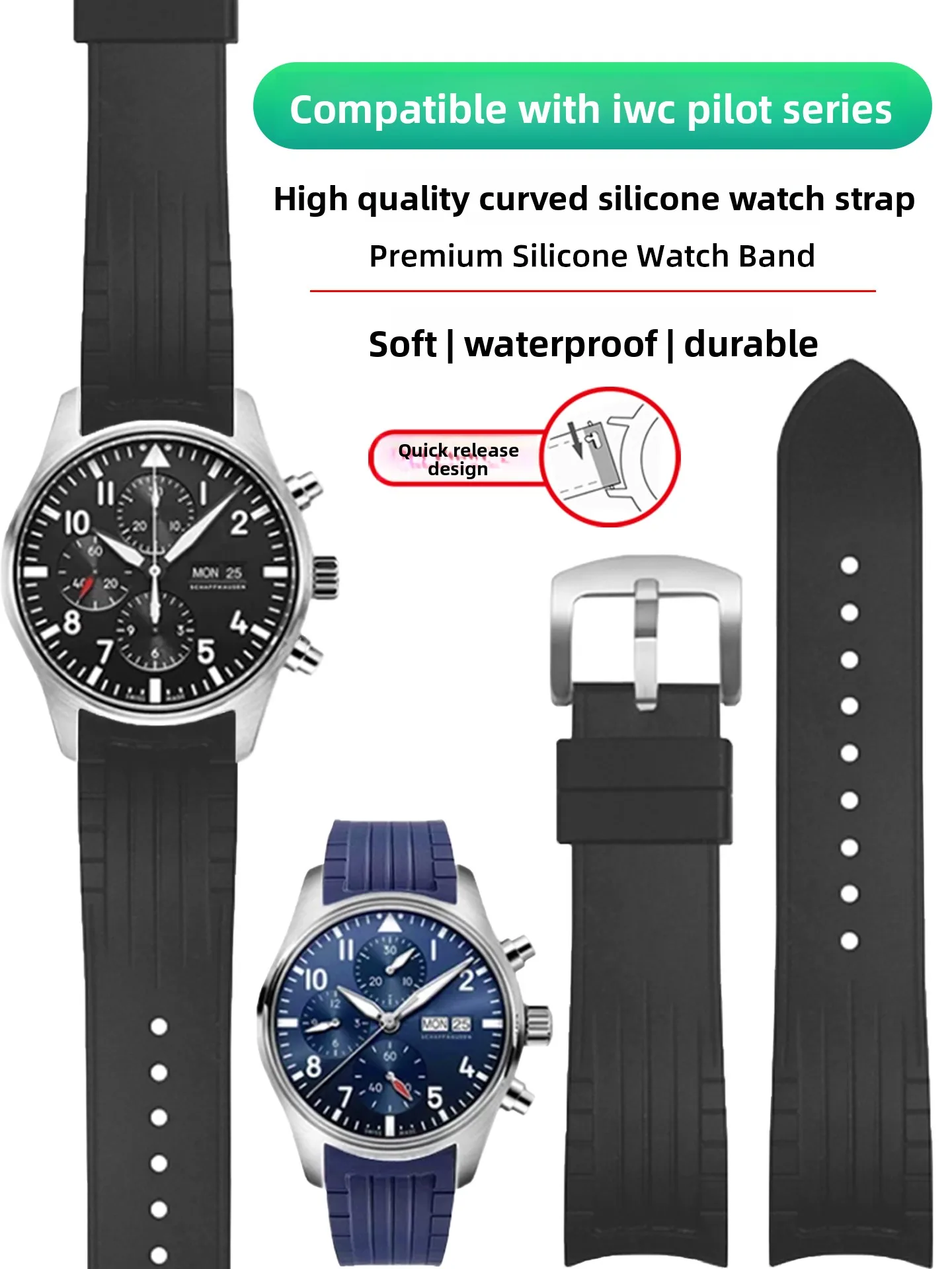 

Arc Silicone Watch Strap Is Suitable for IWC Pilot Series IW377714/IW388114 Rubber Watch Chain