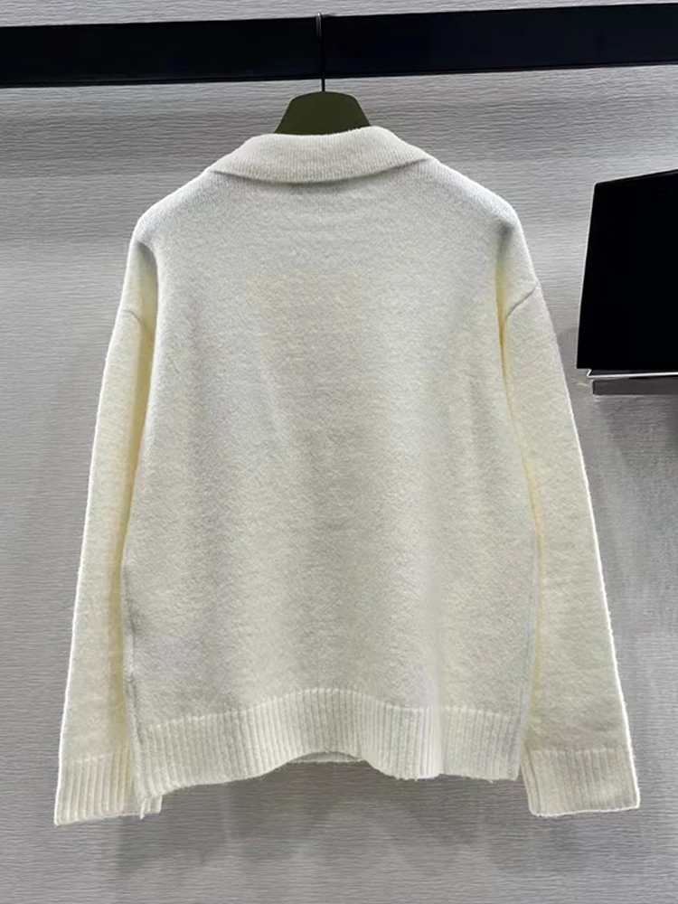 2025 spring women's new retro color matching love polo collar wool pullover fashion all straight tube knit sweater