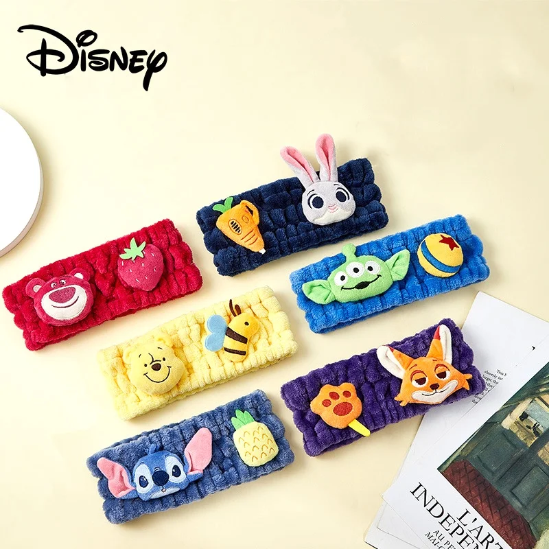 Disney Winnie Soft Coral Velvet Headband Stitch Hairband Lovers Washing Face Makeup Hair Elastic Women Skincare Hair Ribbon Gift