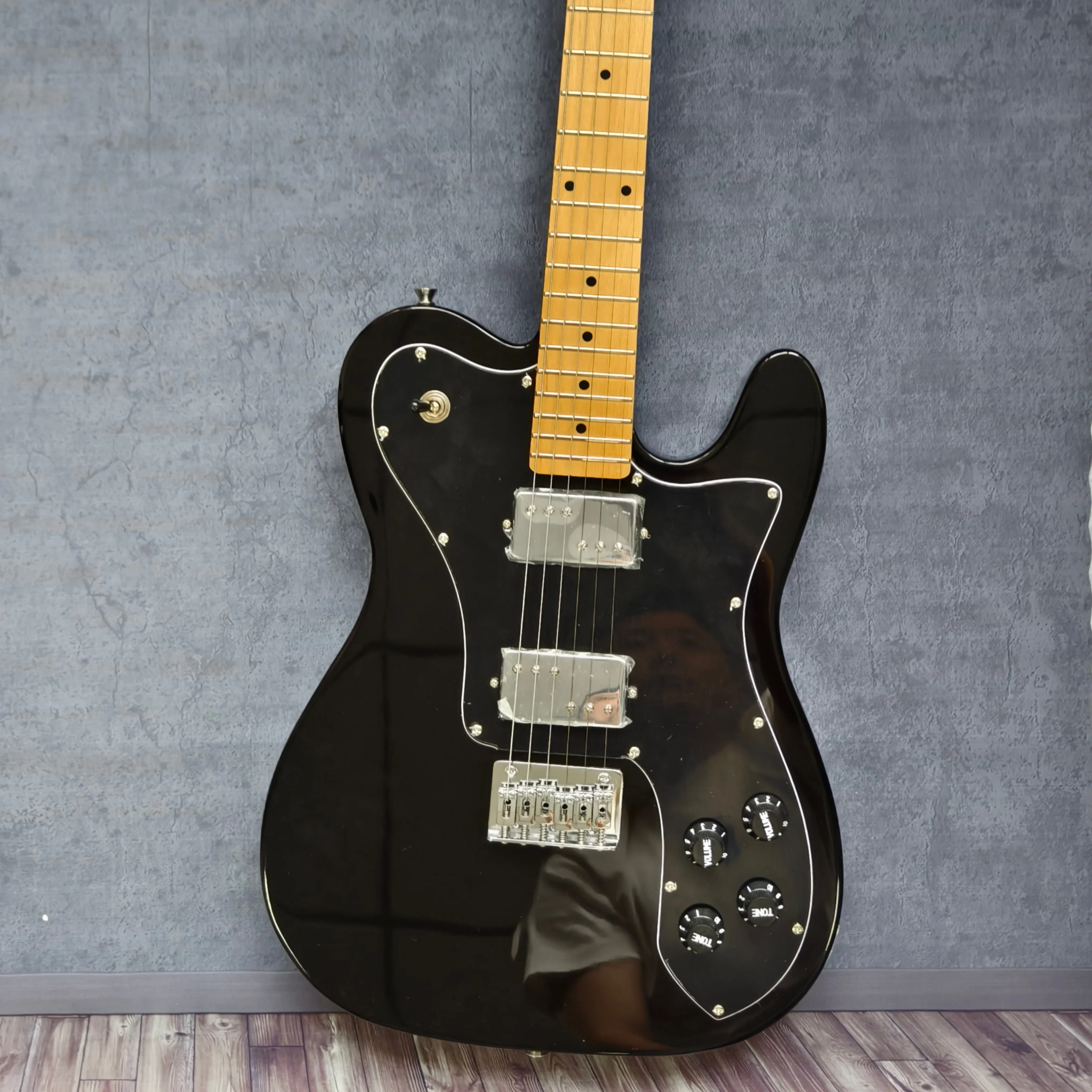 In Stock Gloss Black Electric Guitar HH Humbuckers Chrome Hardware Maple Neck 4 Knob Vintage Rock Guitar