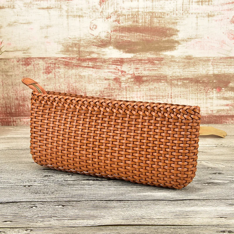 cowhide clutch bag shoulder messenger small bag Leather woven handbags first layer