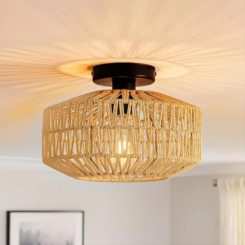 

E27 Pendant Light Natural Bamboo Ceiling Chandelier Handmade Fixture Weaving Home Living Room Decor Ceiling Hanging Lamp
