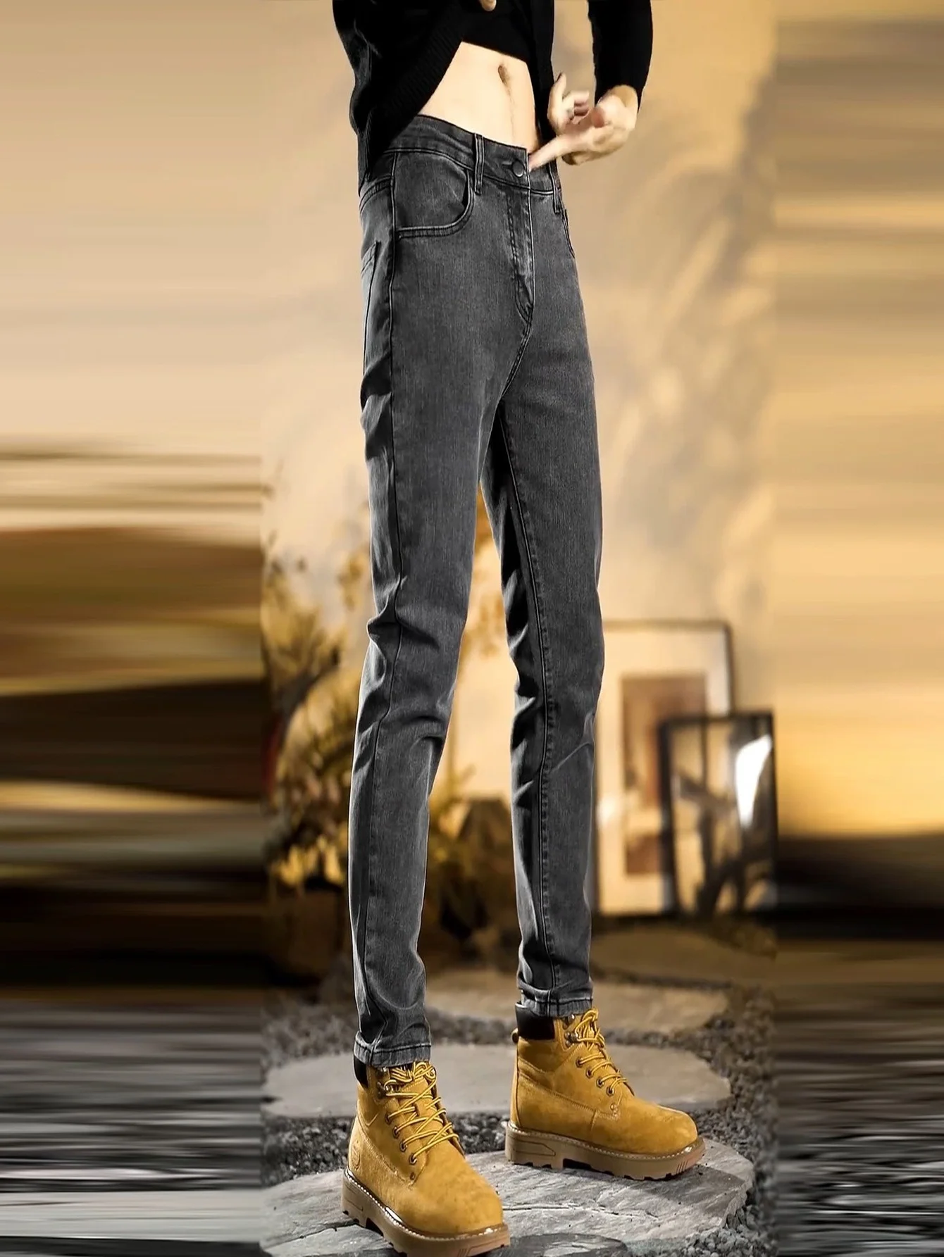Retro Jeans Gender Neutral Gray Slim Pants Hip Hop Style Original Drip No accessories or belts included